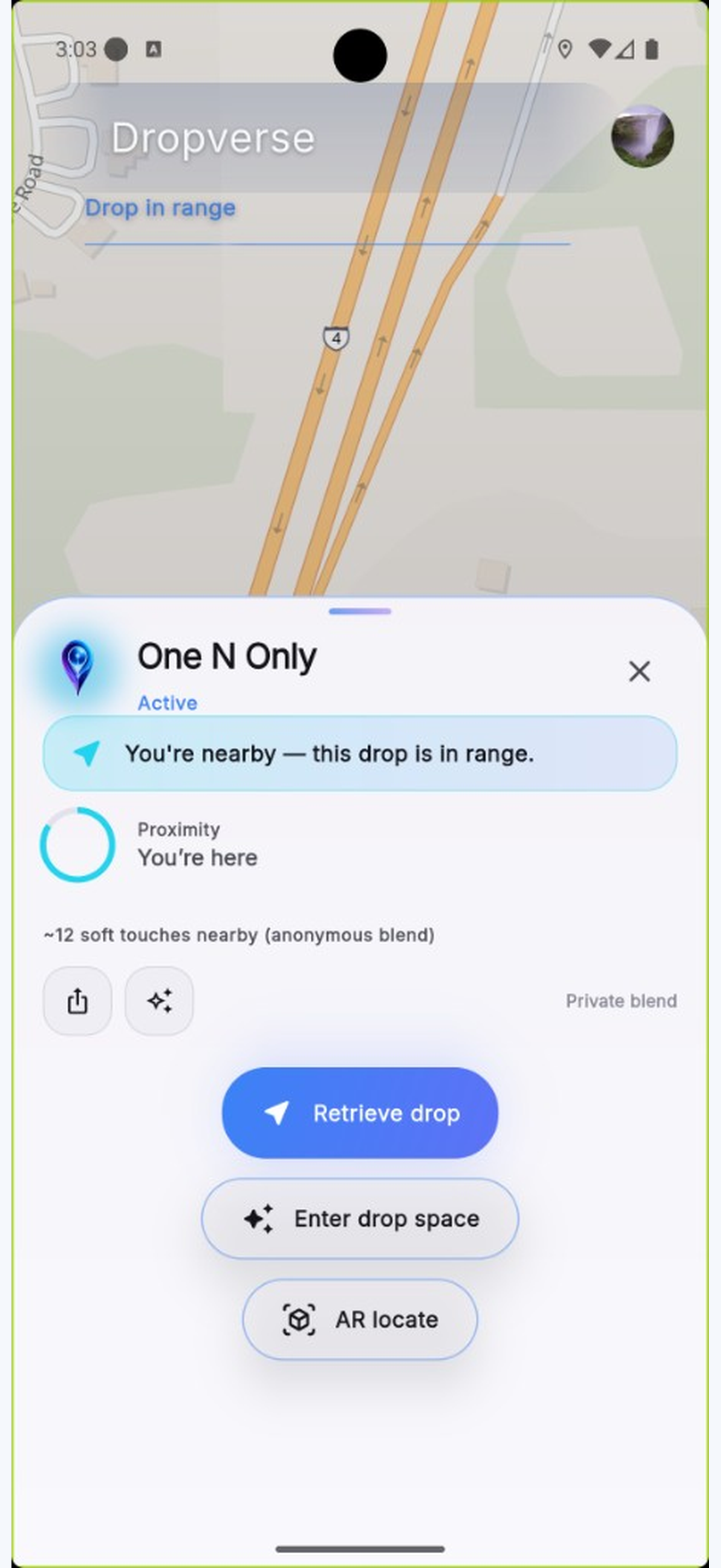 Dropverse drop detail screen with AR locate option